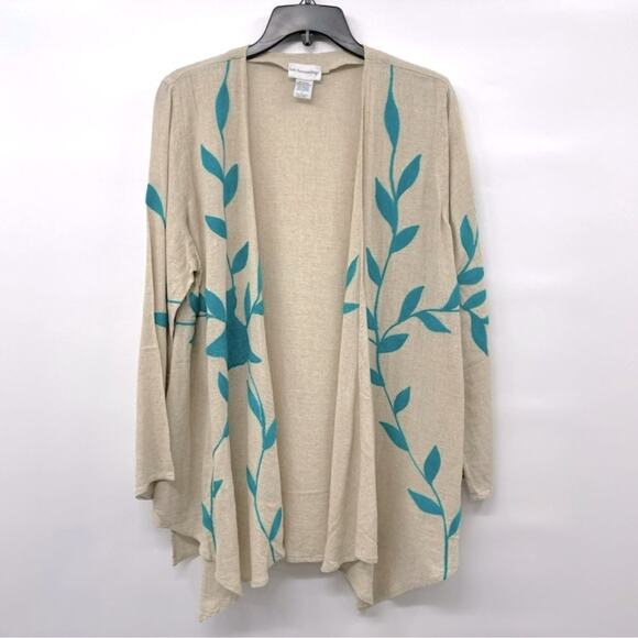 Soft Surroundings Linen Embroidered Cardigan Kimono Turquoise Beige Size S - Picture 1 of 3